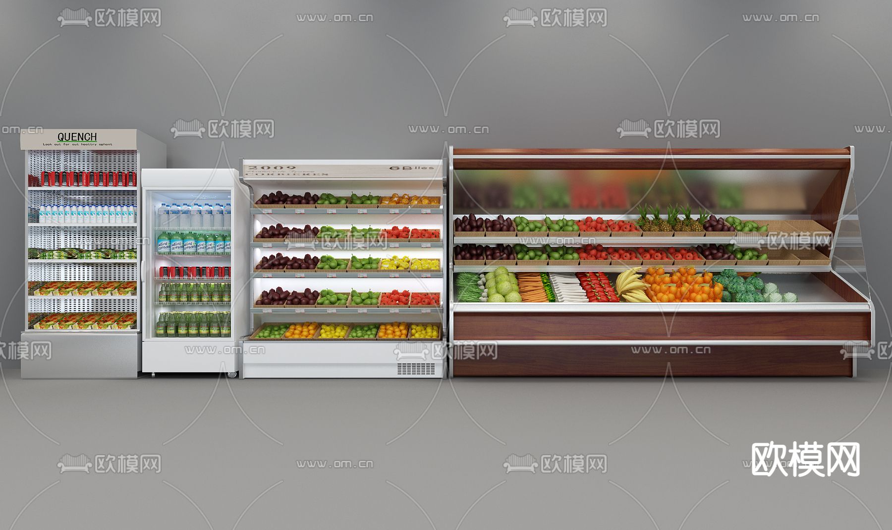 现代超市冰鲜冷藏柜冰箱3d模型下载