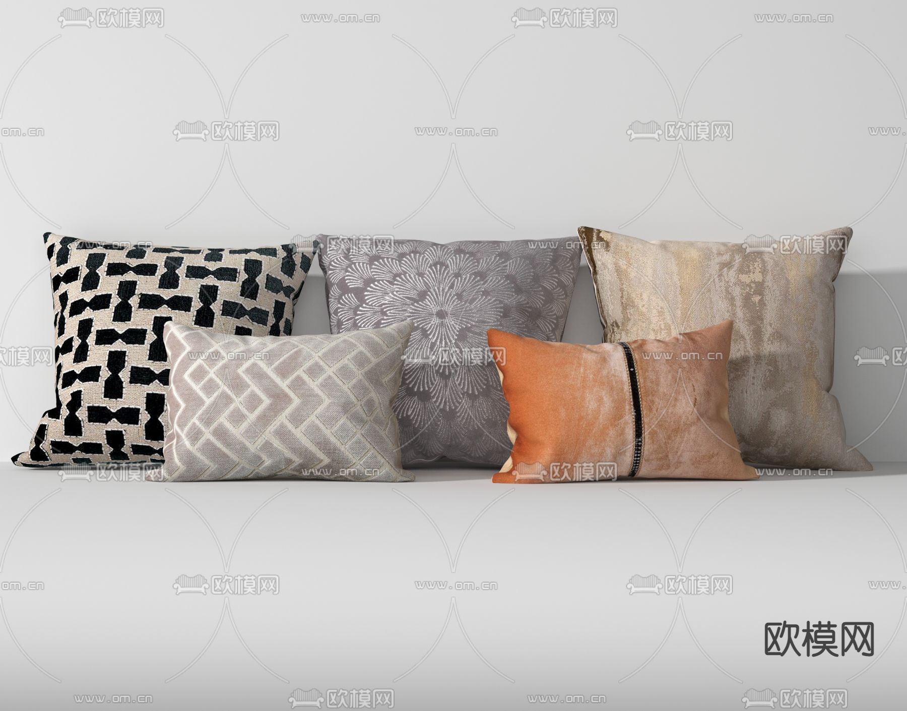 现代橙色抱枕花纹抱枕3d模型下载