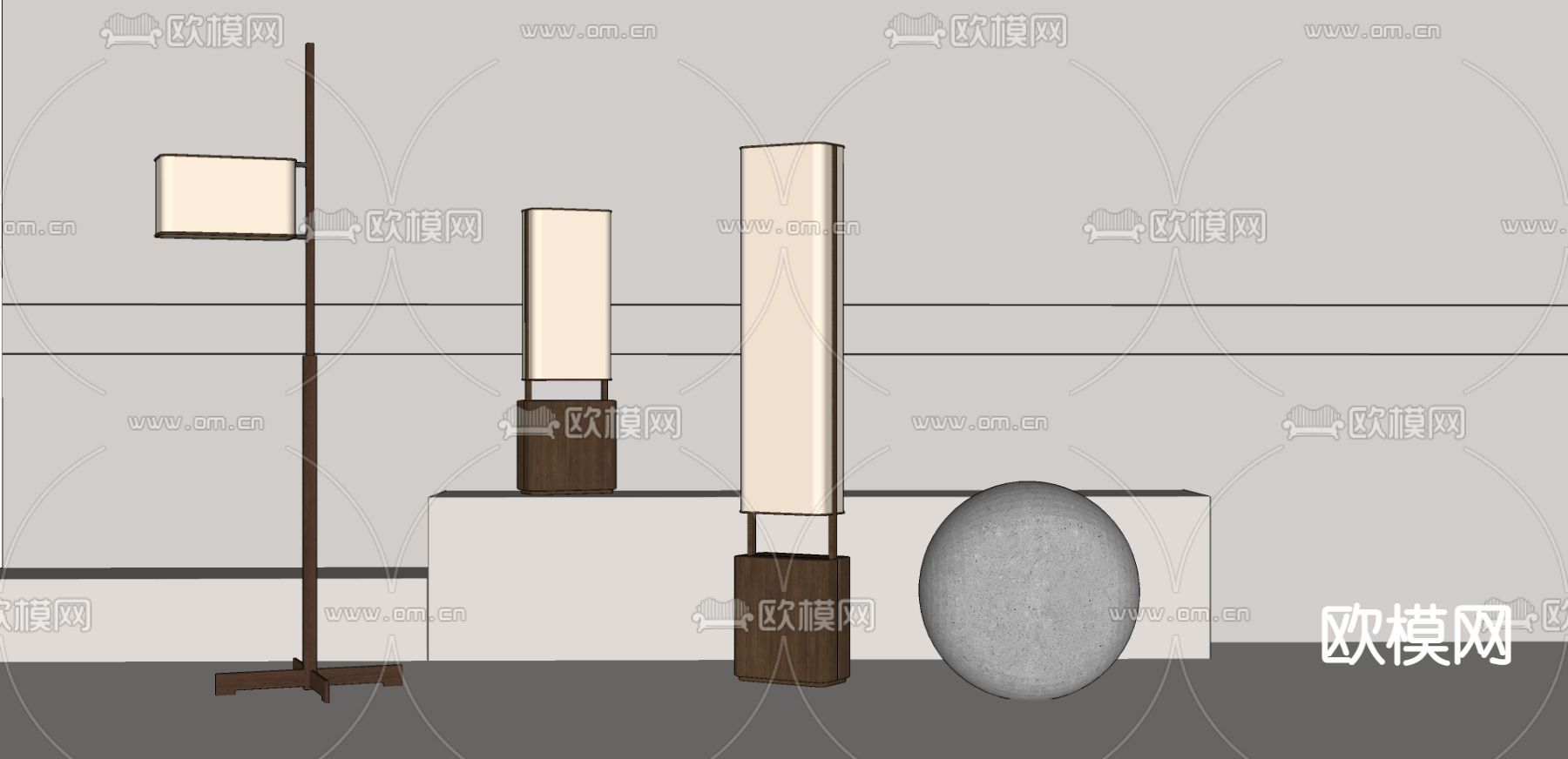 中式金属落地灯su模型下载