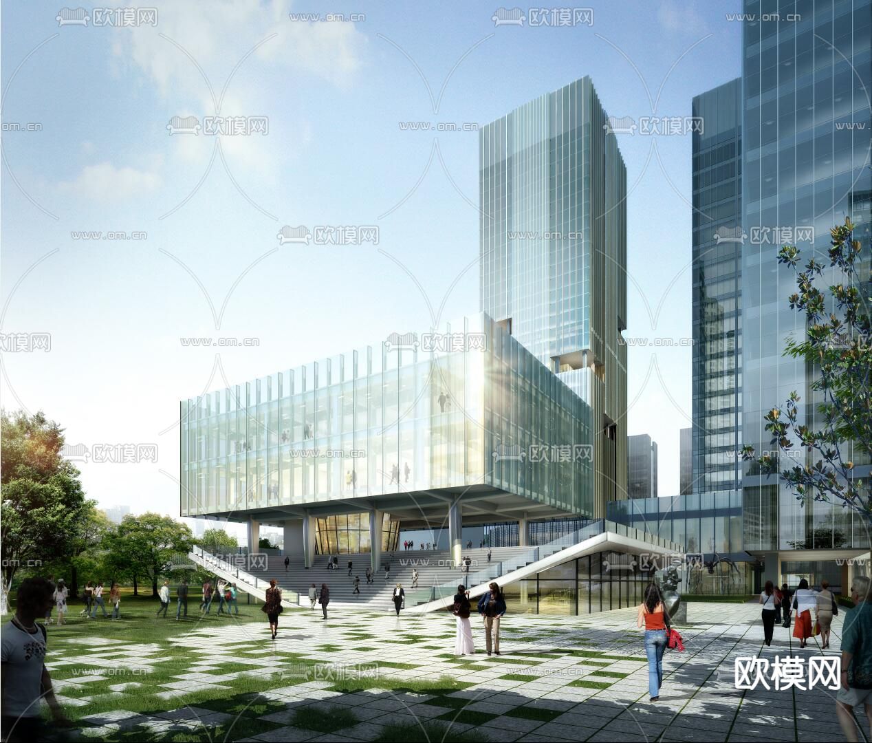 现代北京通州商务办公楼鸟瞰su模型下载（渲染图4）