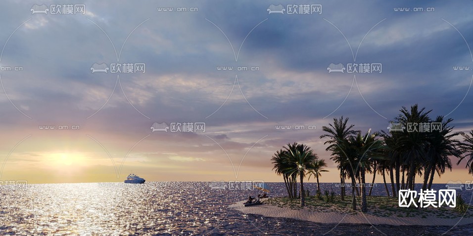 现代海上孤岛免费3d模型下载