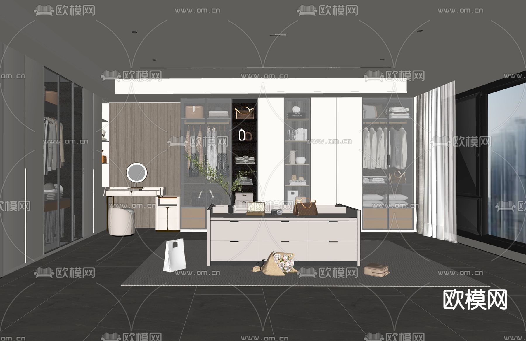 现代衣帽间su模型