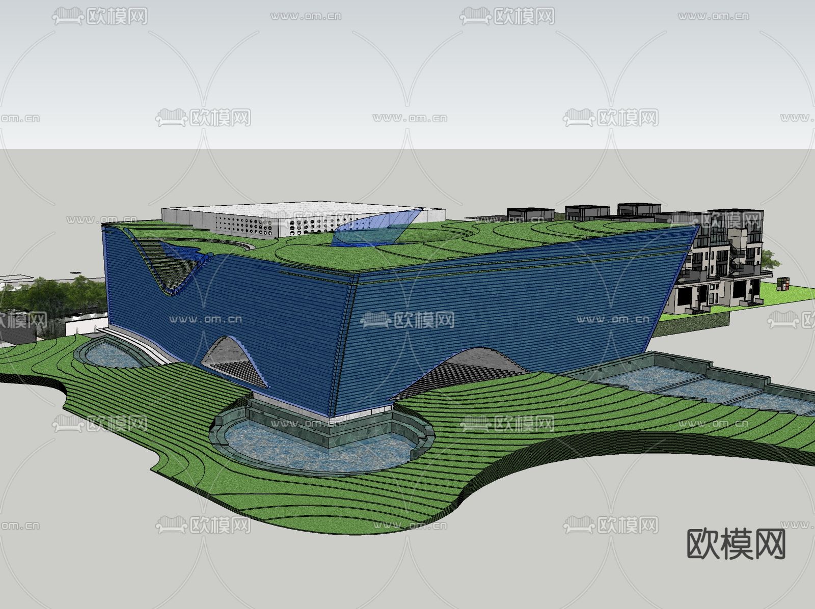现代展览馆建筑外观su模型下载（渲染图3）