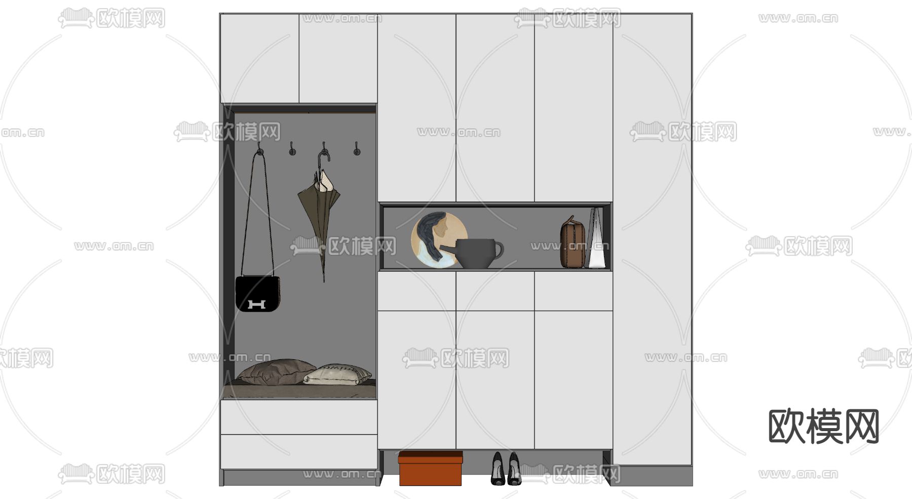 现代玄关鞋柜su模型下载（渲染图2）