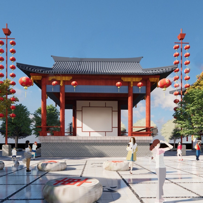  中式戏台古建su模型 