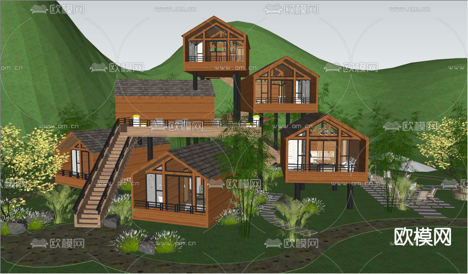 现代民宿木屋树屋别墅外观su模型下载（渲染图5）