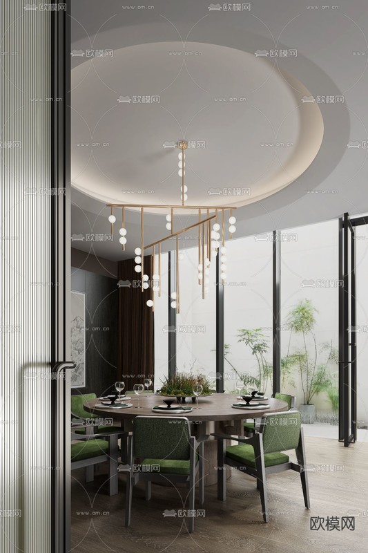 吴滨设计 新中式餐厅包房3d模型