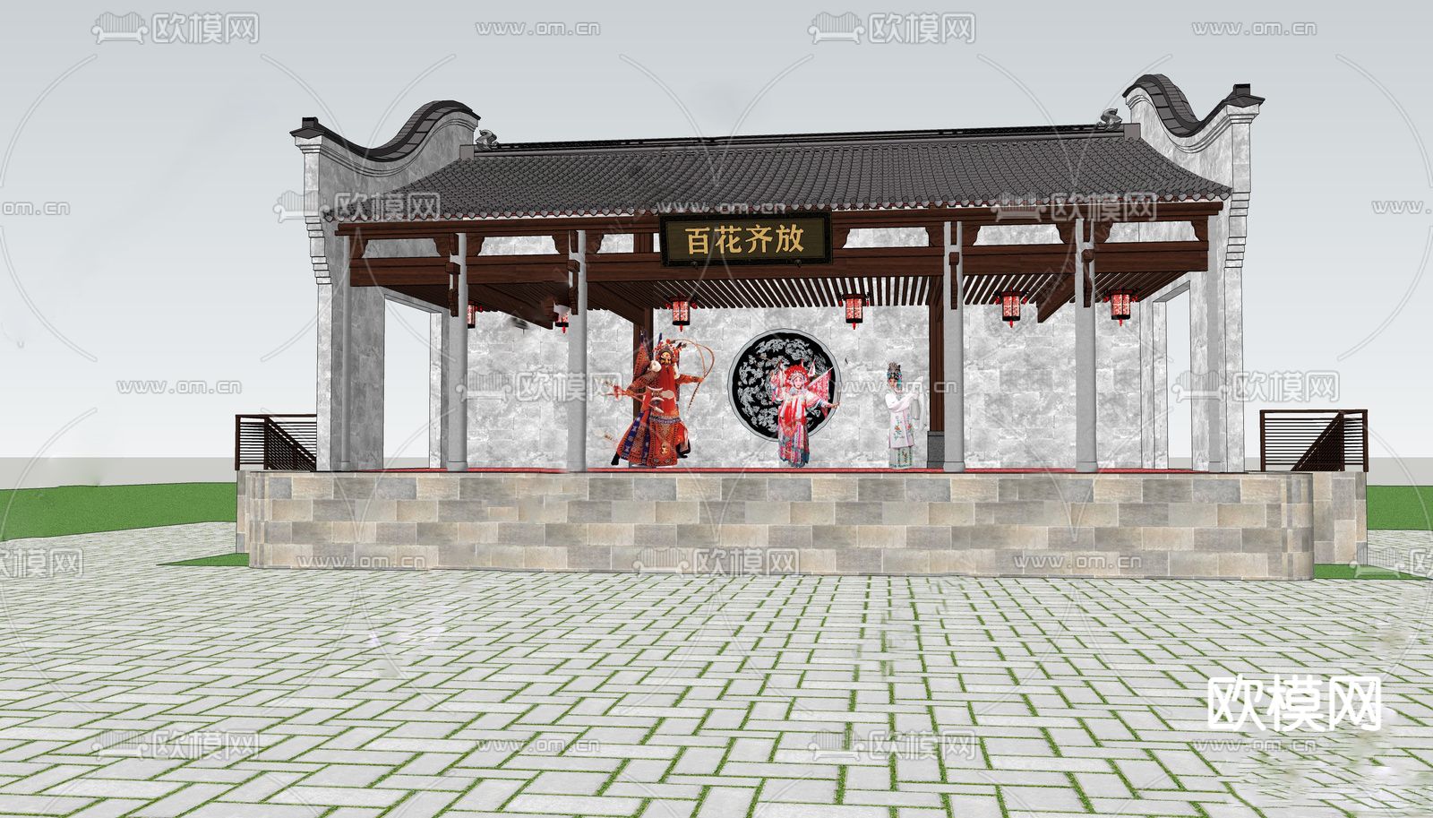 中式戏台古建su模型下载（渲染图2）