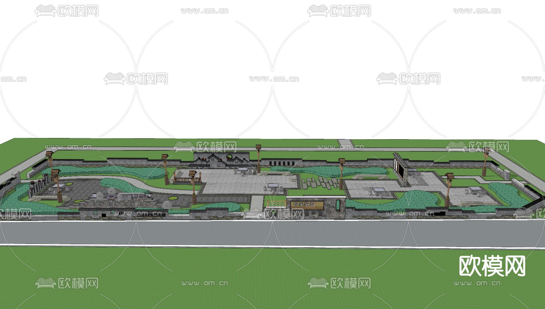 中式农耕公园景观su模型下载（渲染图7）