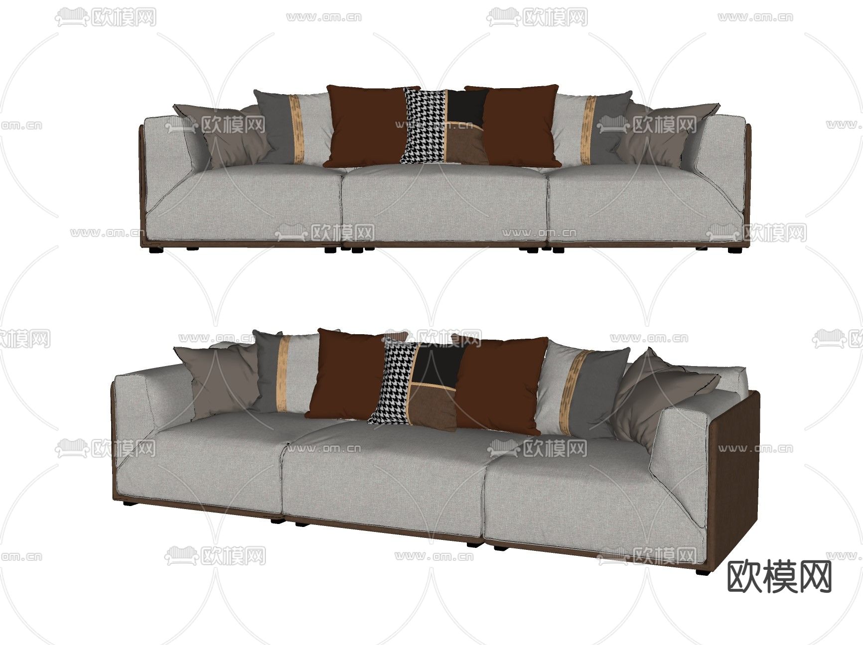新中式多人沙发su模型下载（渲染图2）