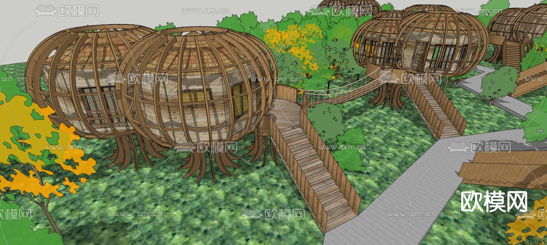 自然风巢居民宿木屋树屋su模型下载（渲染图5）