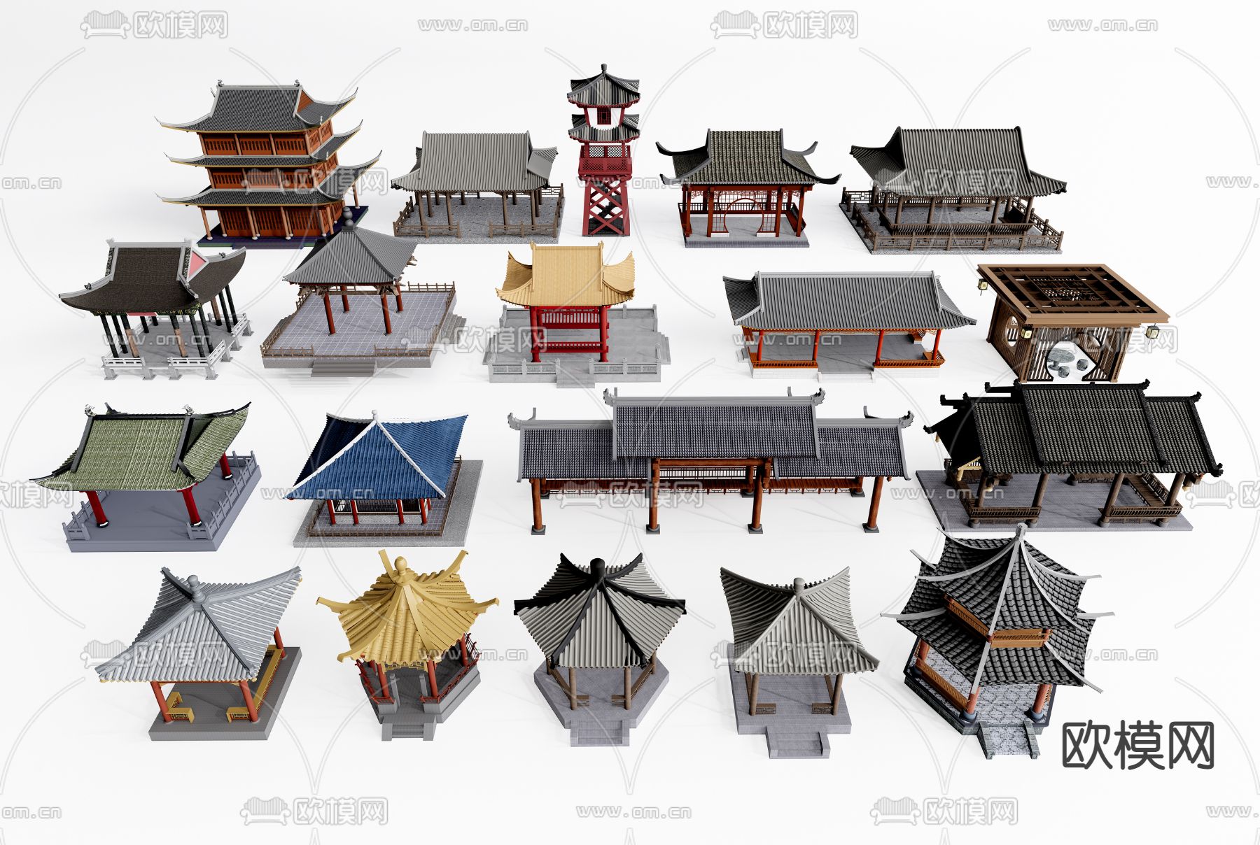 古建楼宇凉亭牌坊 亭子3d模型下载