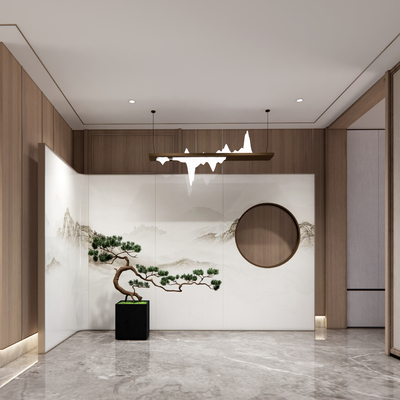  新中式酒店玄关过道su模型 