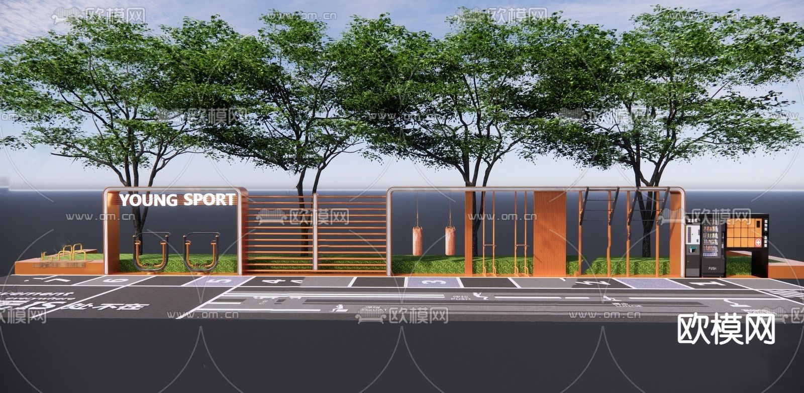 现代户外健身器械su模型下载（渲染图1）