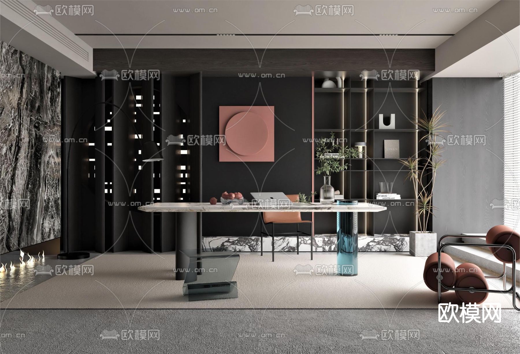 现代高级灰书房3d模型下载