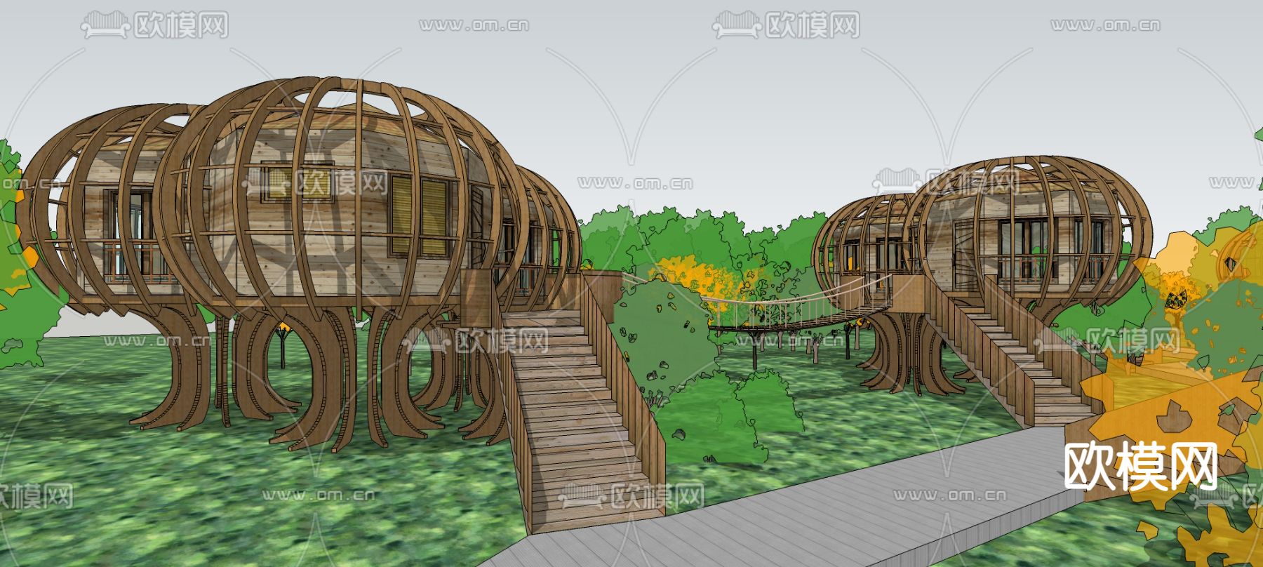 自然风巢居民宿木屋树屋su模型下载（渲染图6）