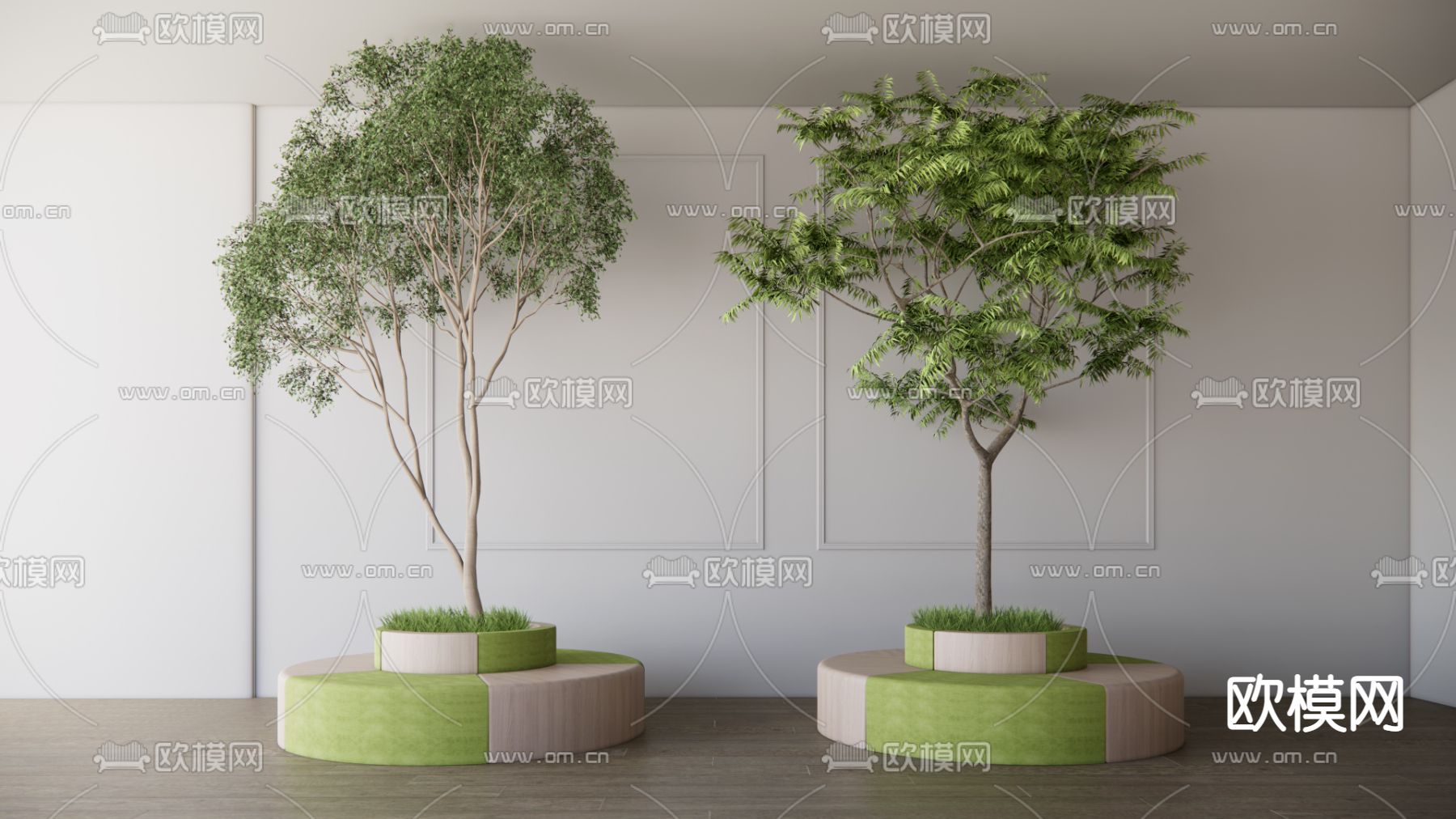 现代树池圆形公共座椅su模型下载（渲染图1）