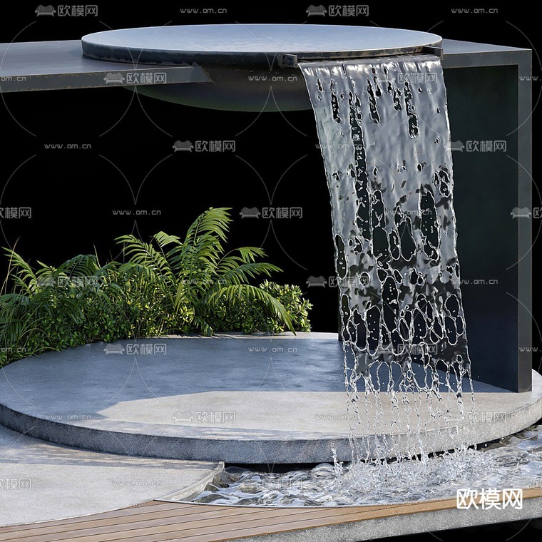 现代庭院瀑布水景3d模型下载_ID12037240_3dmax免费模型-欧模网