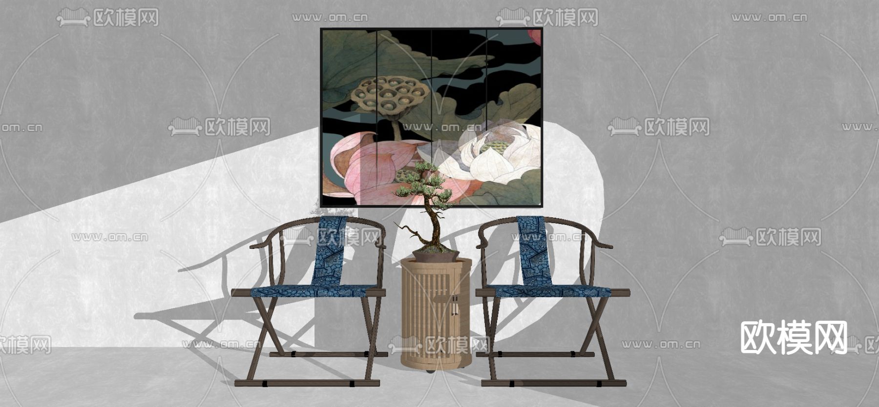 中式折叠椅休闲椅su模型下载（渲染图2）