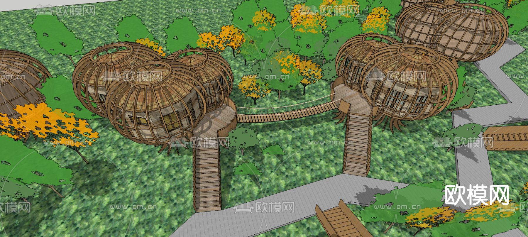 自然风巢居民宿木屋树屋su模型下载（渲染图2）