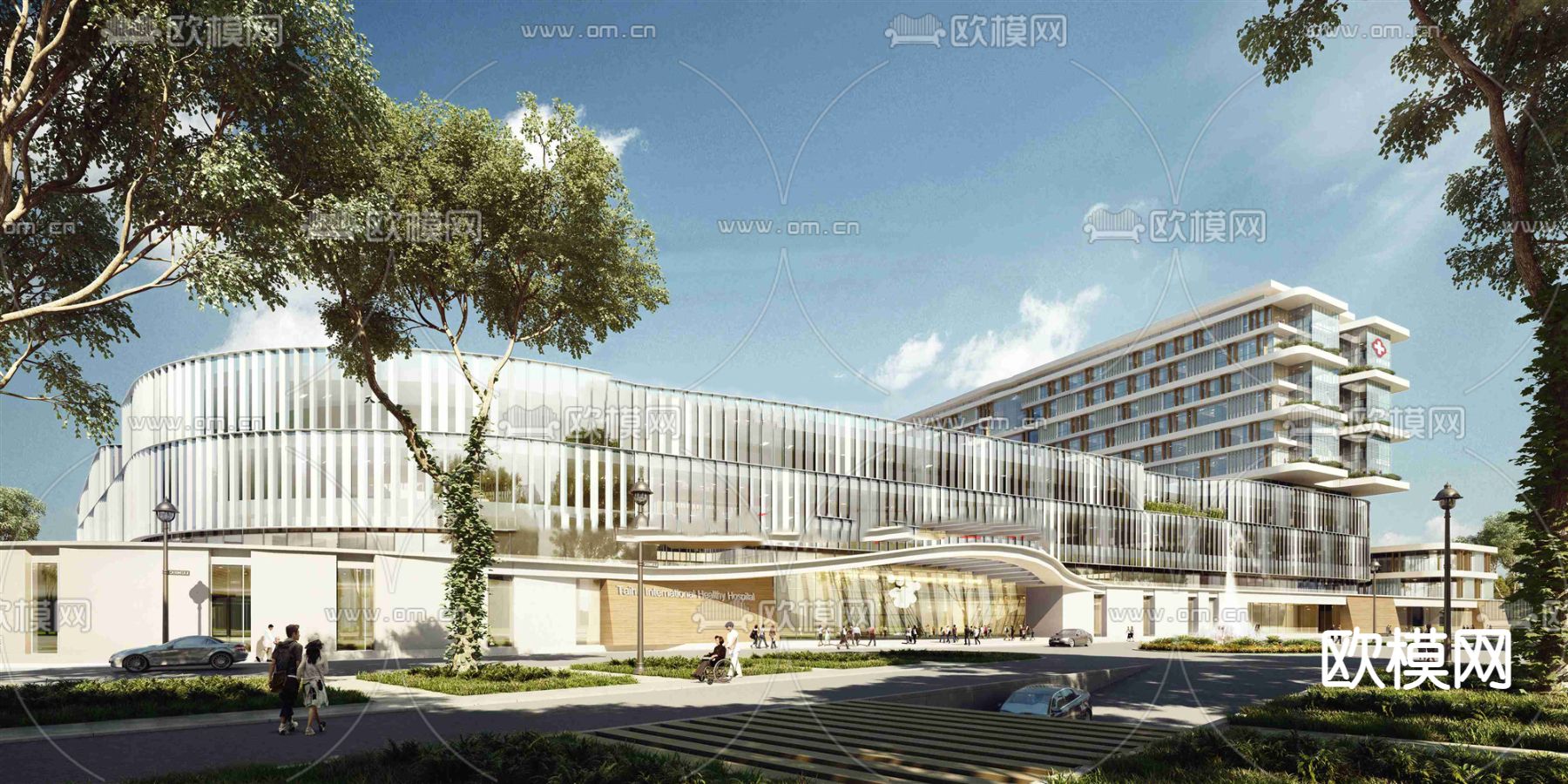 现代医院鸟瞰规划su模型下载（渲染图1）