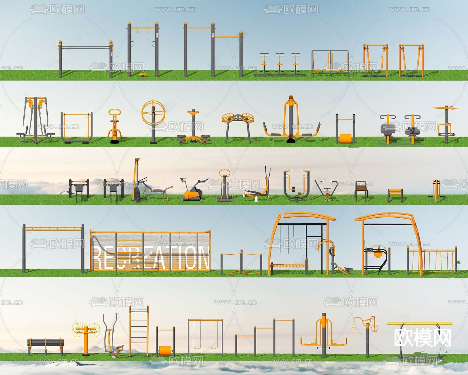 现代公园健身器械su模型下载（渲染图1）