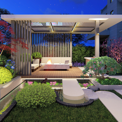  简欧别墅庭院景观su模型 