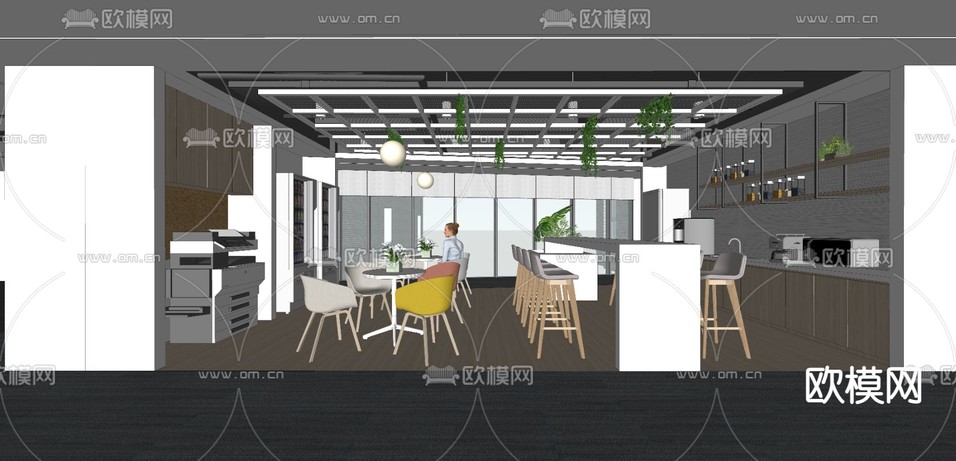 现代茶水间休闲区su模型下载(渲染图2)