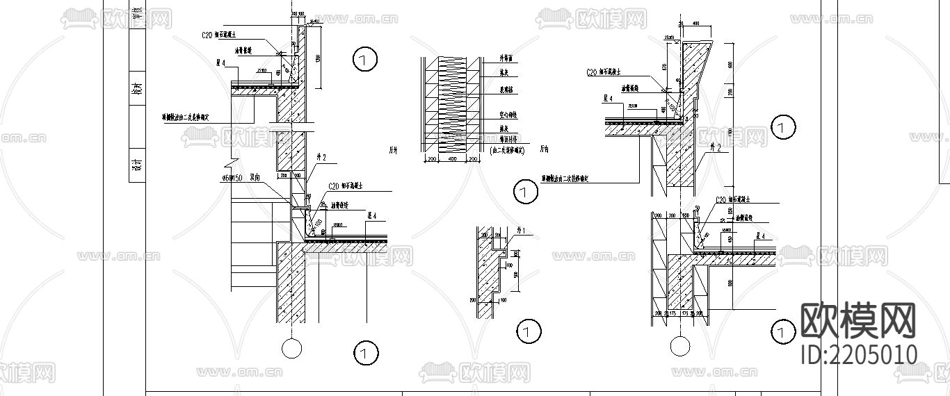 墙身大样图CAD施工图下载（渲染图4）