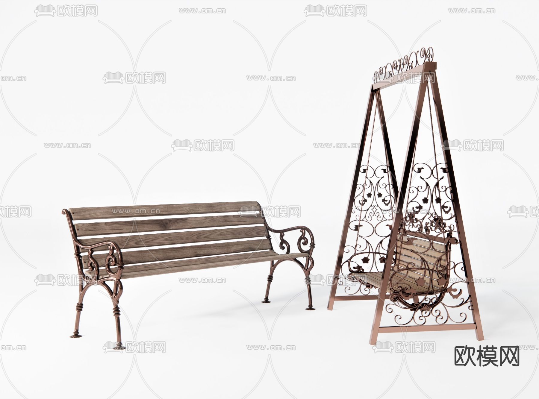 简欧户外秋千椅su模型下载（渲染图2）