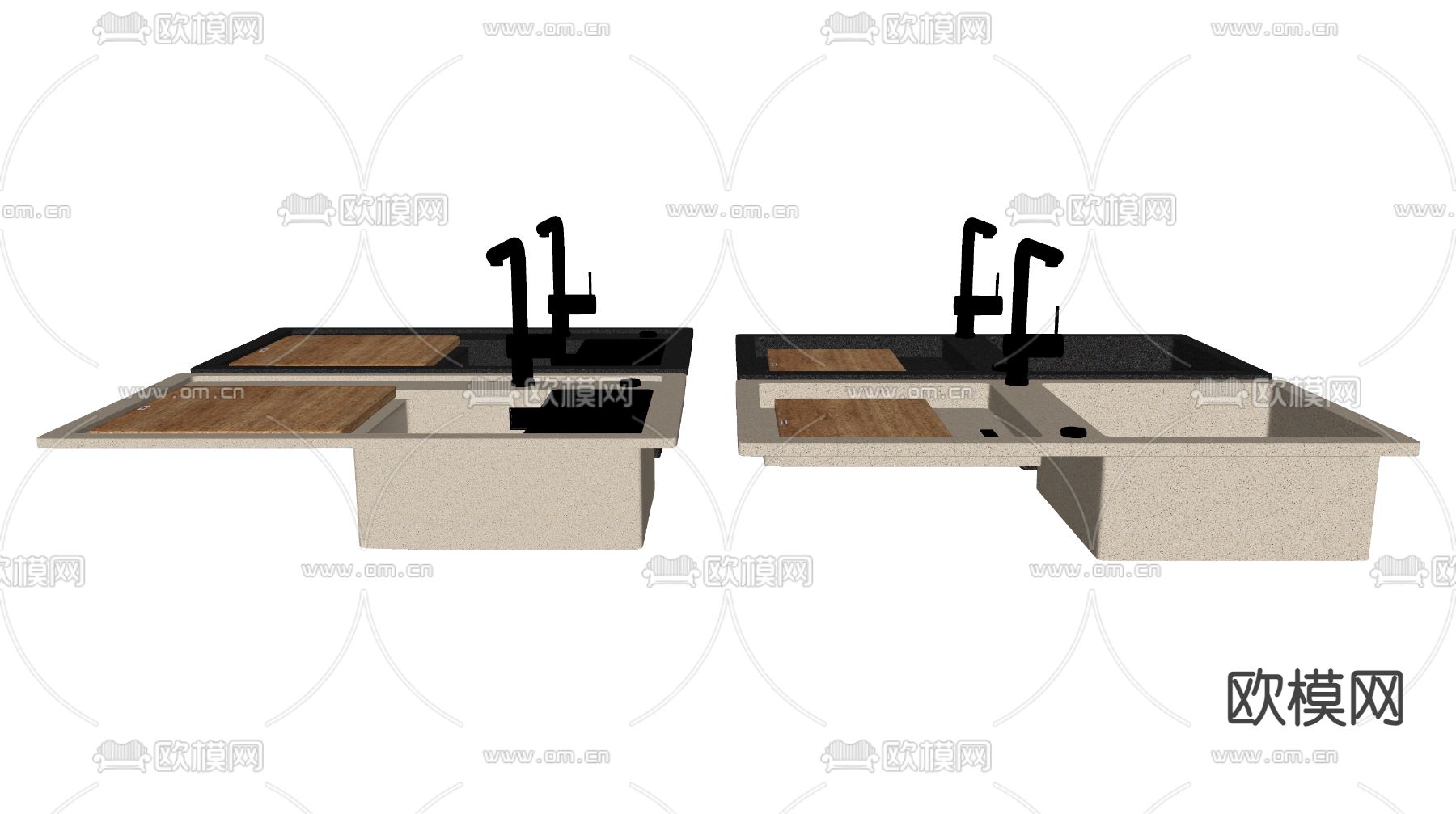 现代不锈钢洗菜盆su模型下载（渲染图2）