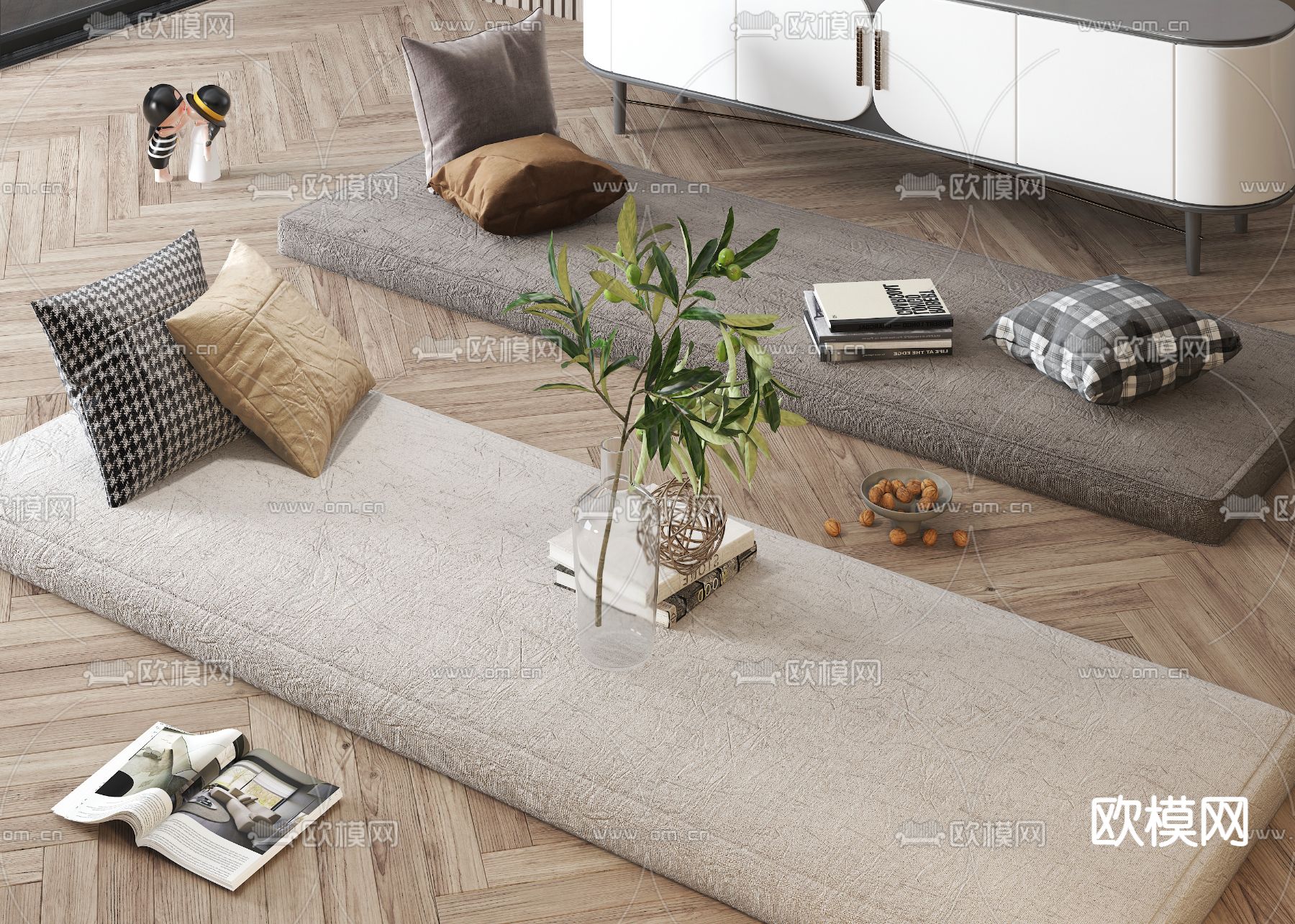 现代布艺飘窗坐垫3d模型下载