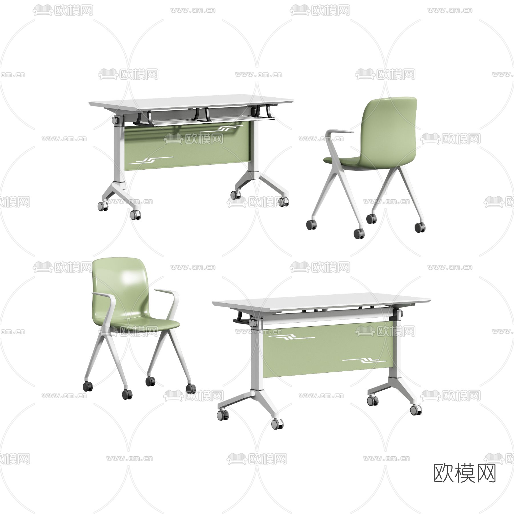 现代办公培训桌椅3d模型下载