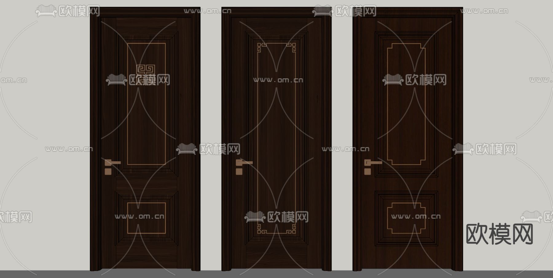 新中式房门单开门su模型