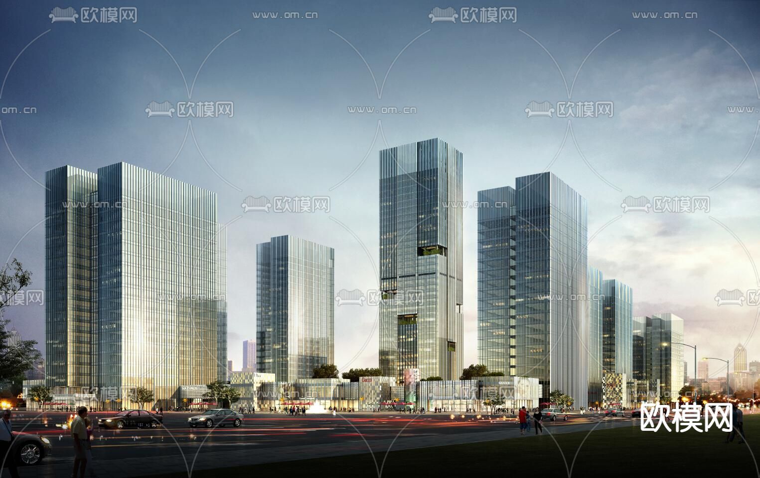 现代北京通州商务办公楼鸟瞰su模型下载（渲染图1）