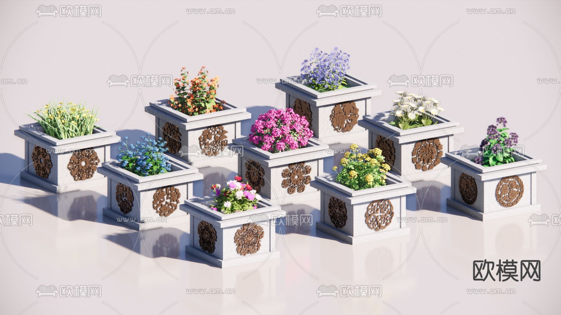 中式花池花坛树池su模型下载（渲染图1）