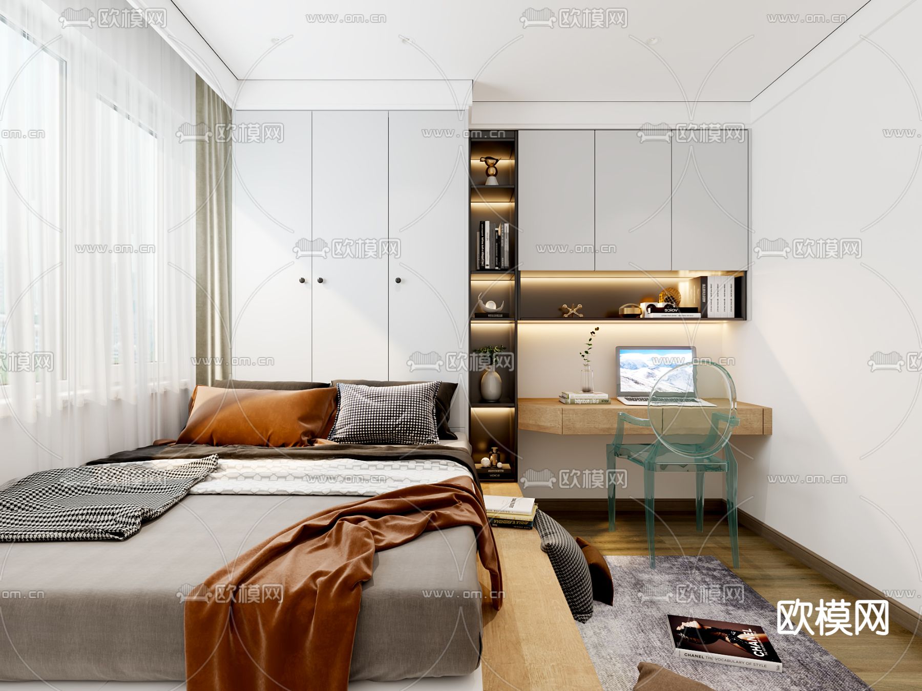 现代榻榻米卧室3d模型下载