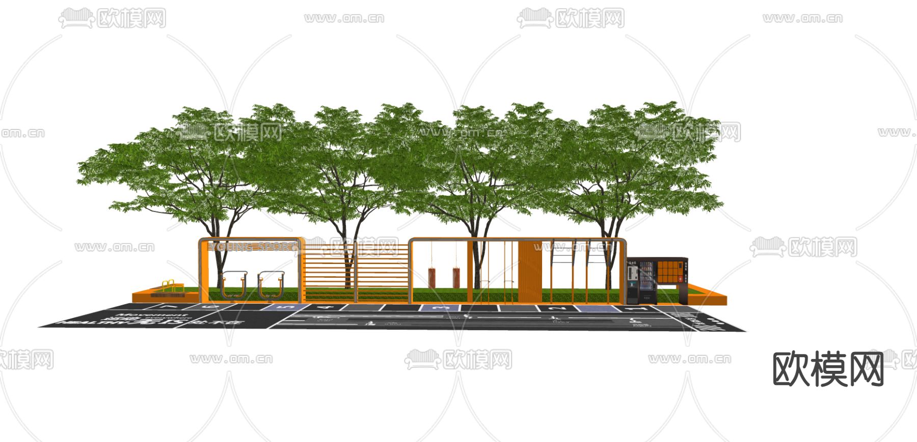 现代户外健身器械su模型下载（渲染图2）