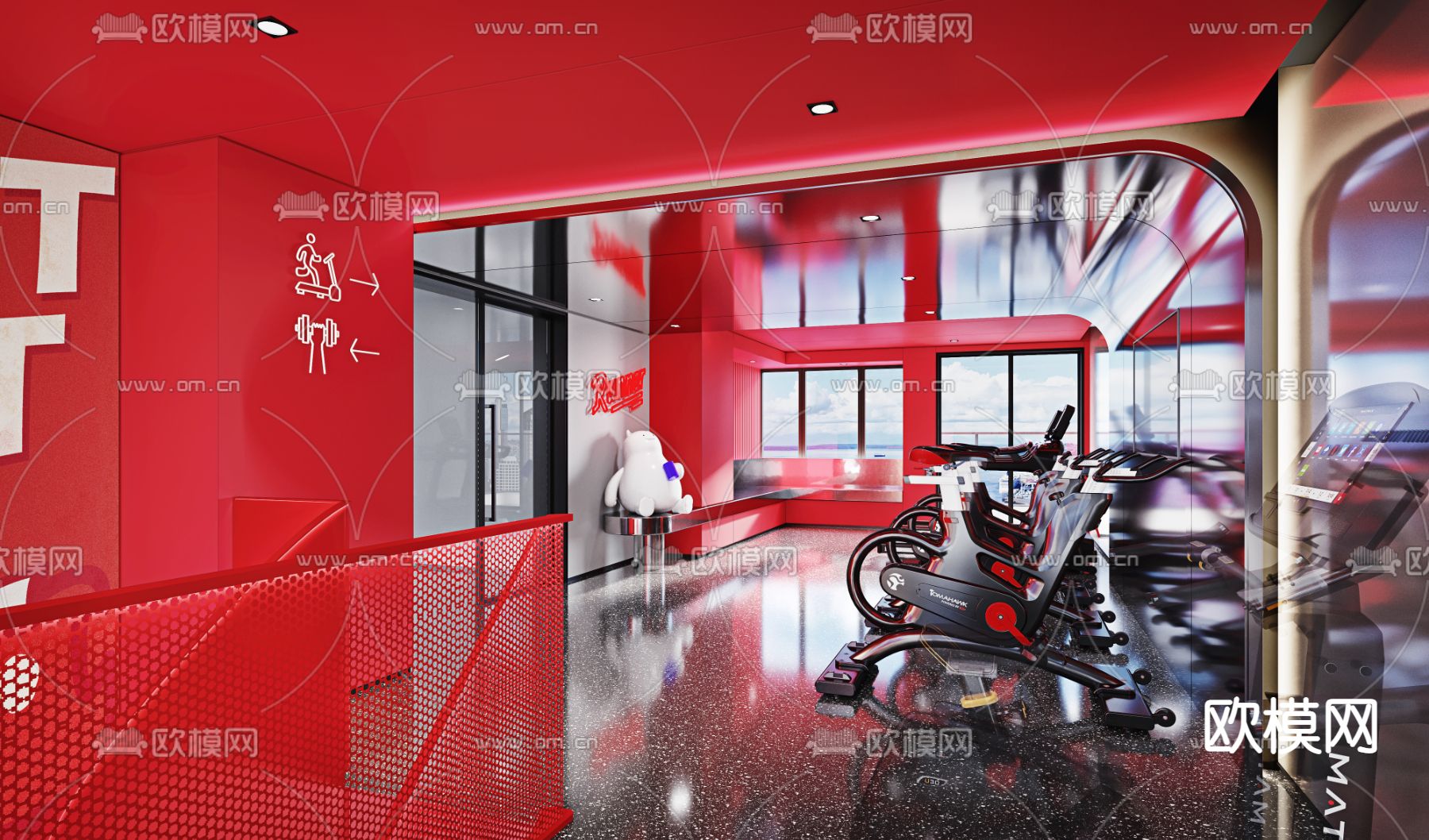 现代办公室共享健身房3d模型下载