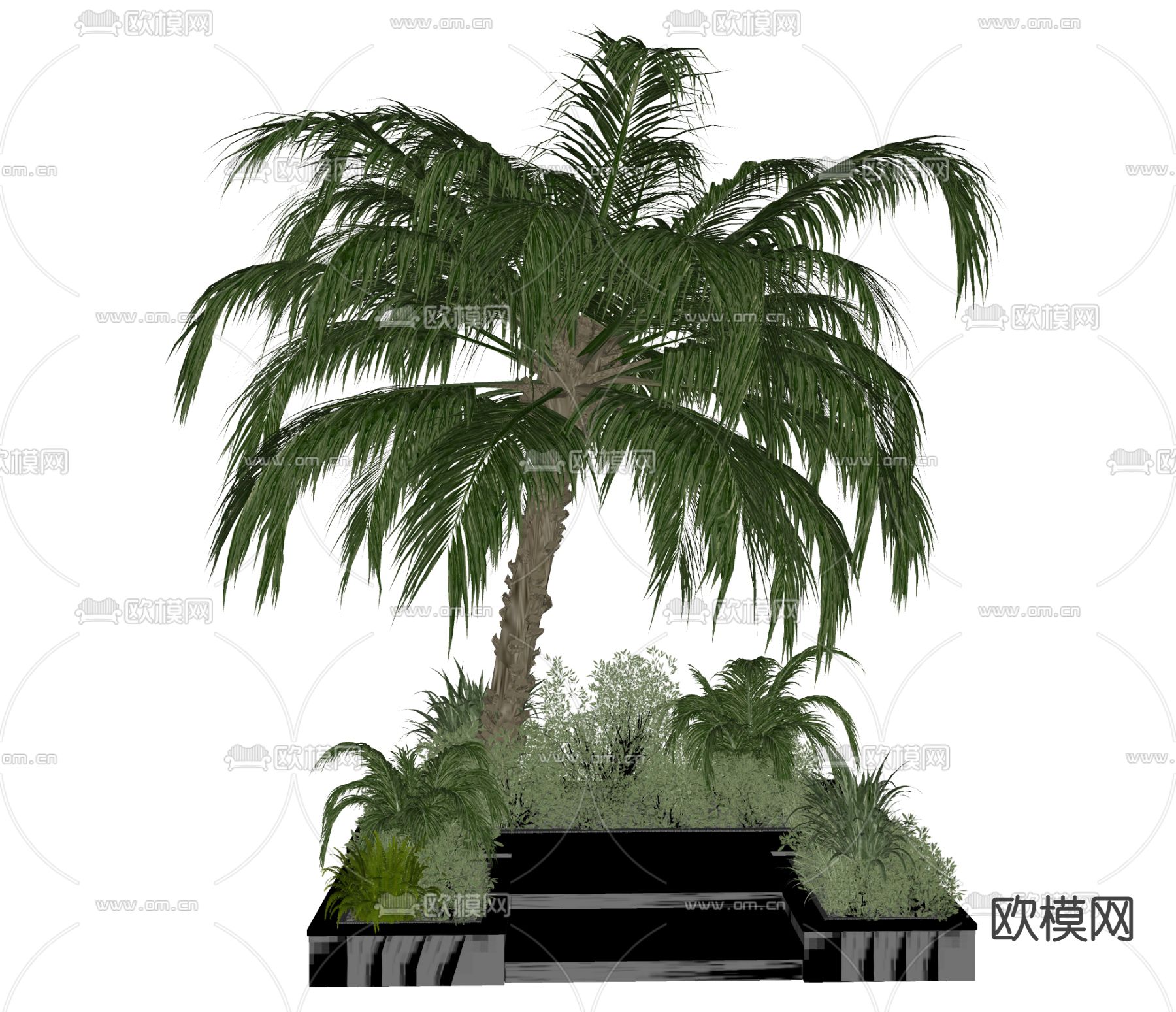 现代公园植物堆户外座椅su模型