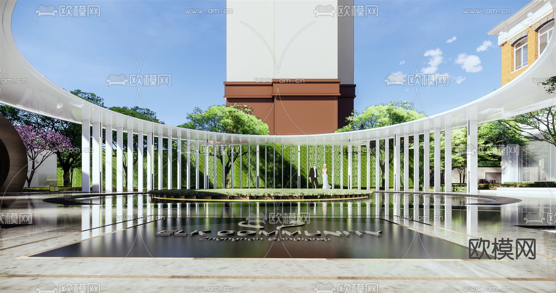 现代售楼处中庭喷泉景观su模型下载_ID12030801_sketchup模型下载-欧模网