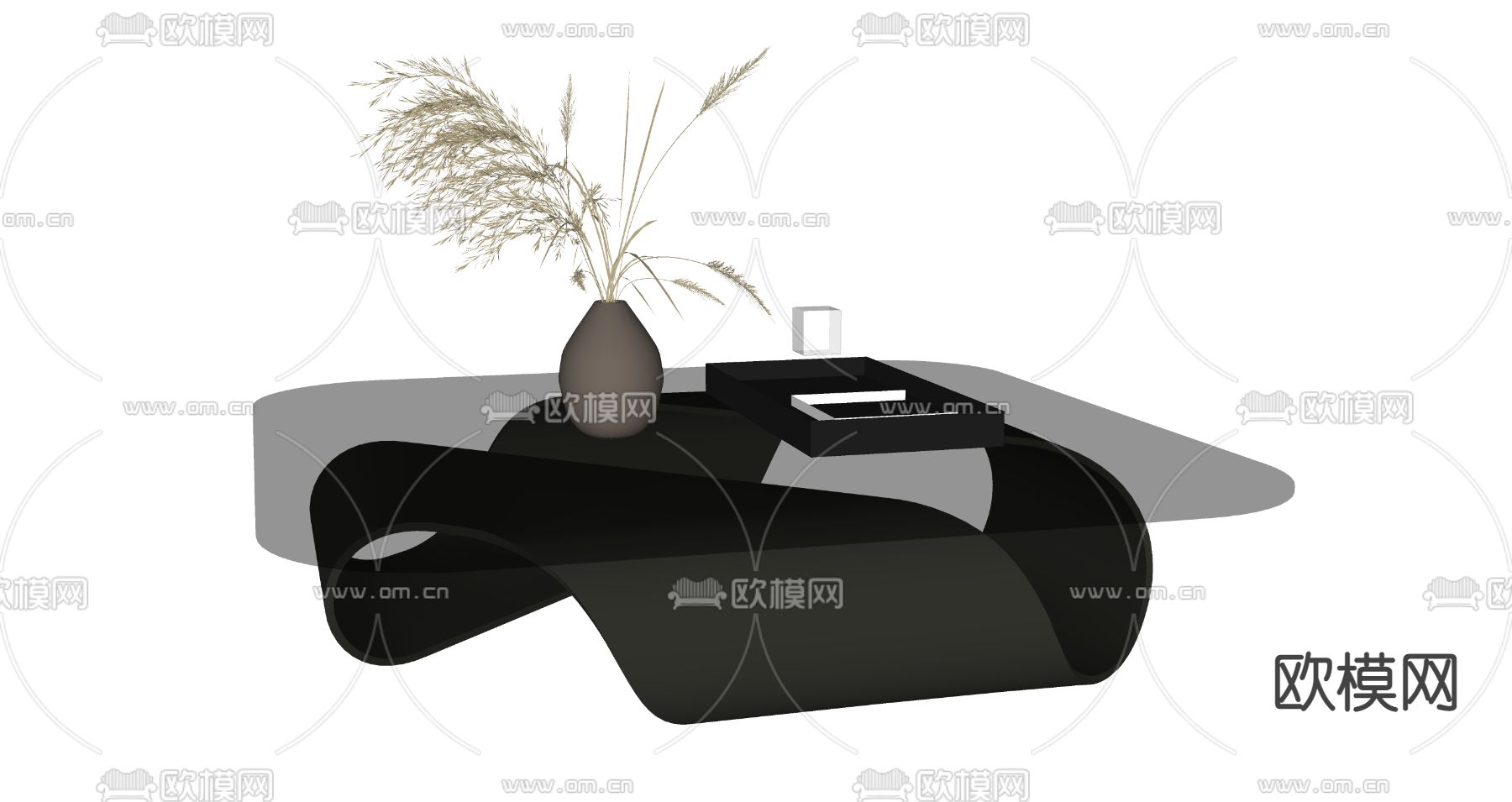 现代玻璃茶几su模型下载（渲染图2）