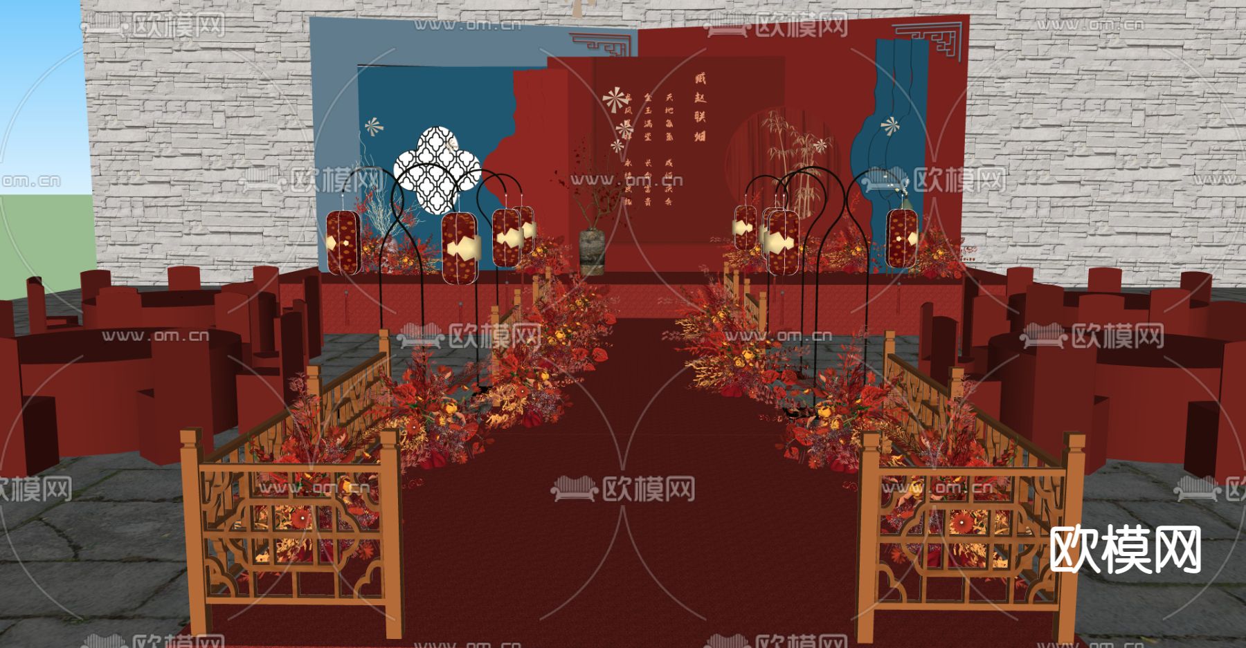 新中式婚礼su模型下载（渲染图5）