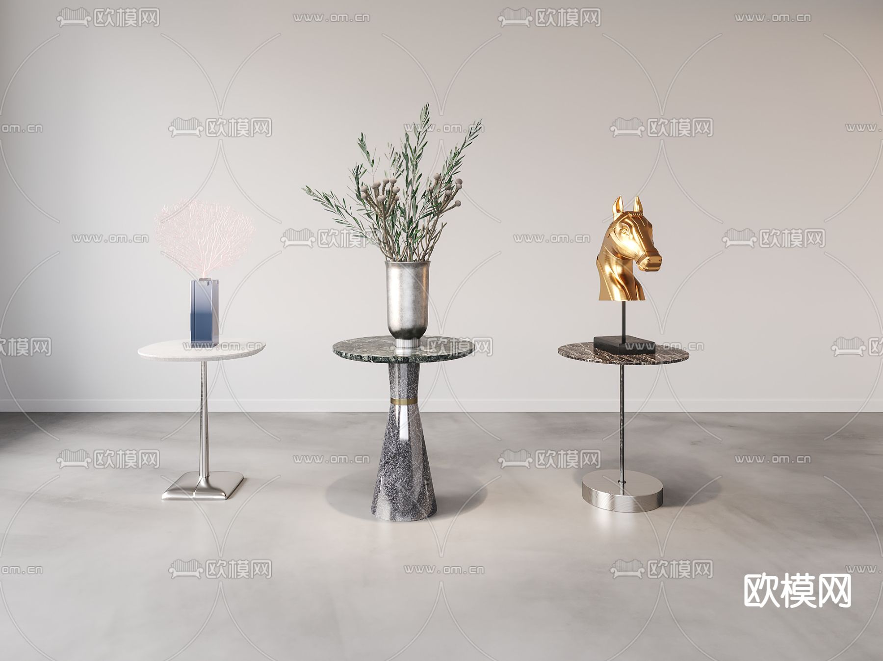 现代大理石边几圆几su模型下载（渲染图1）