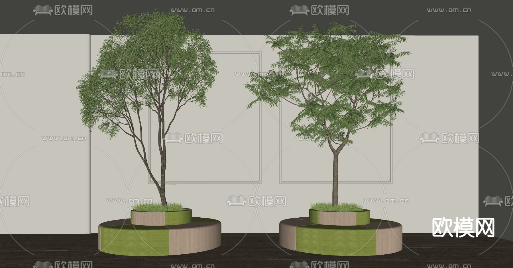 现代树池圆形公共座椅su模型下载（渲染图2）