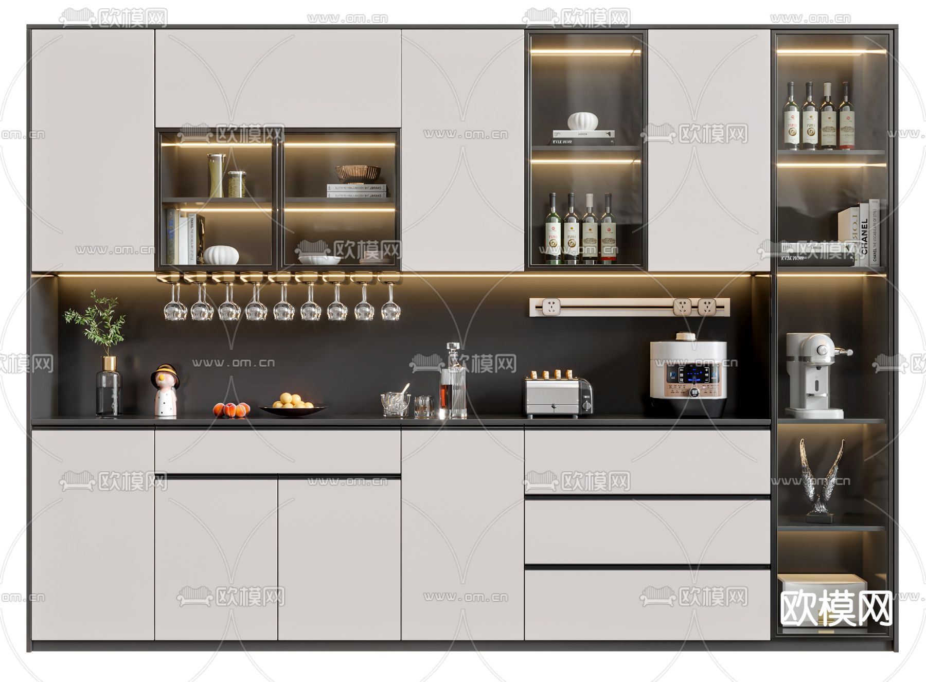 现代酒柜su模型下载（渲染图1）