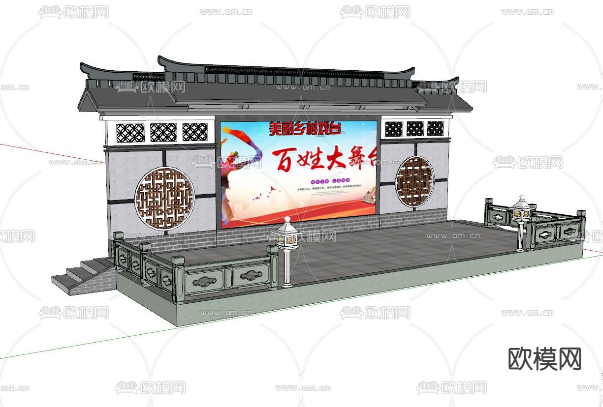 中式戏台古建su模型下载（渲染图2）