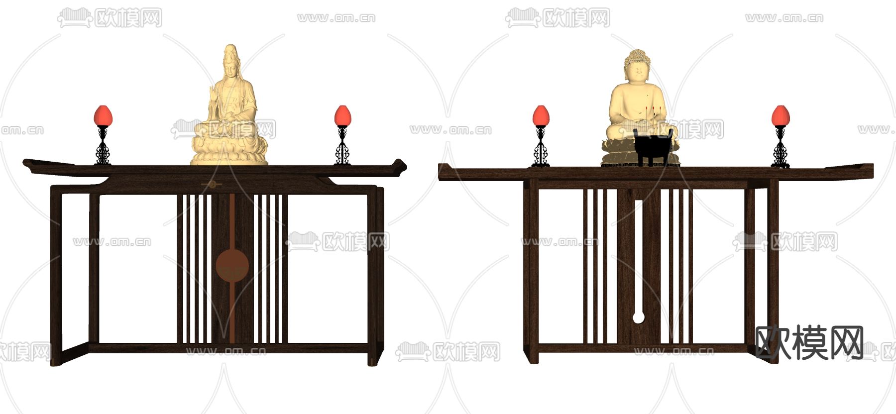 新中式实木端景条案su模型下载（渲染图1）