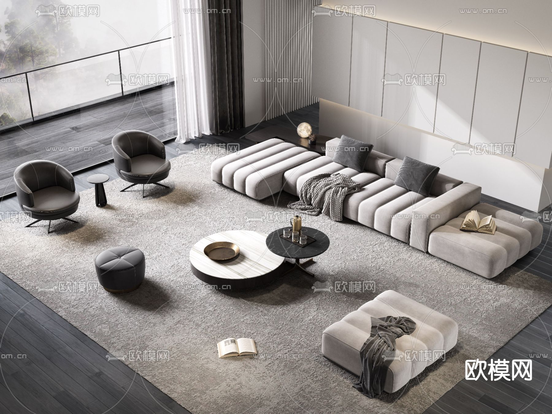 Minotti 现代灰色组合沙发3d模型下载