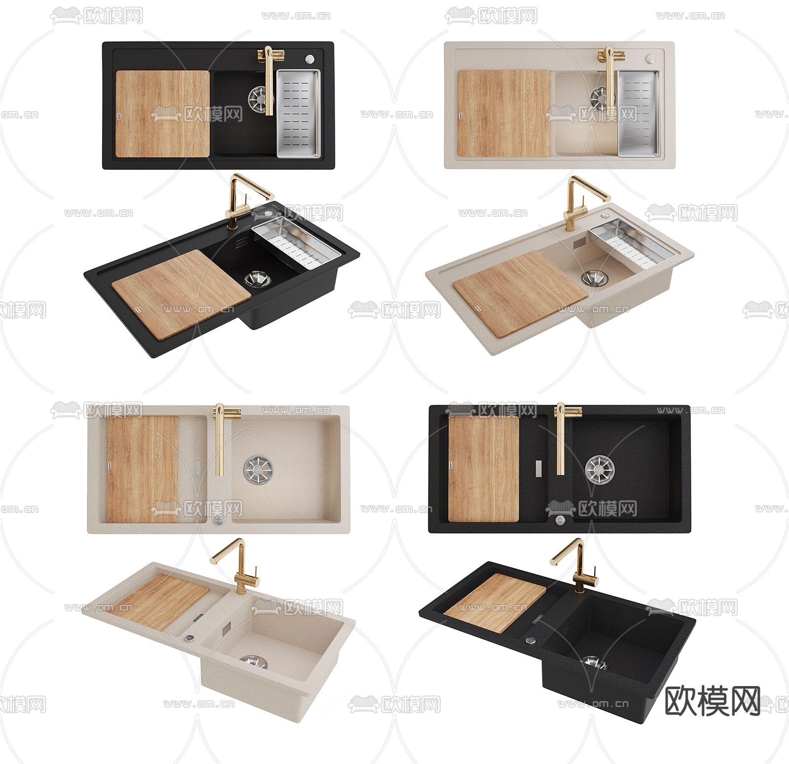 现代不锈钢洗菜盆su模型下载（渲染图1）